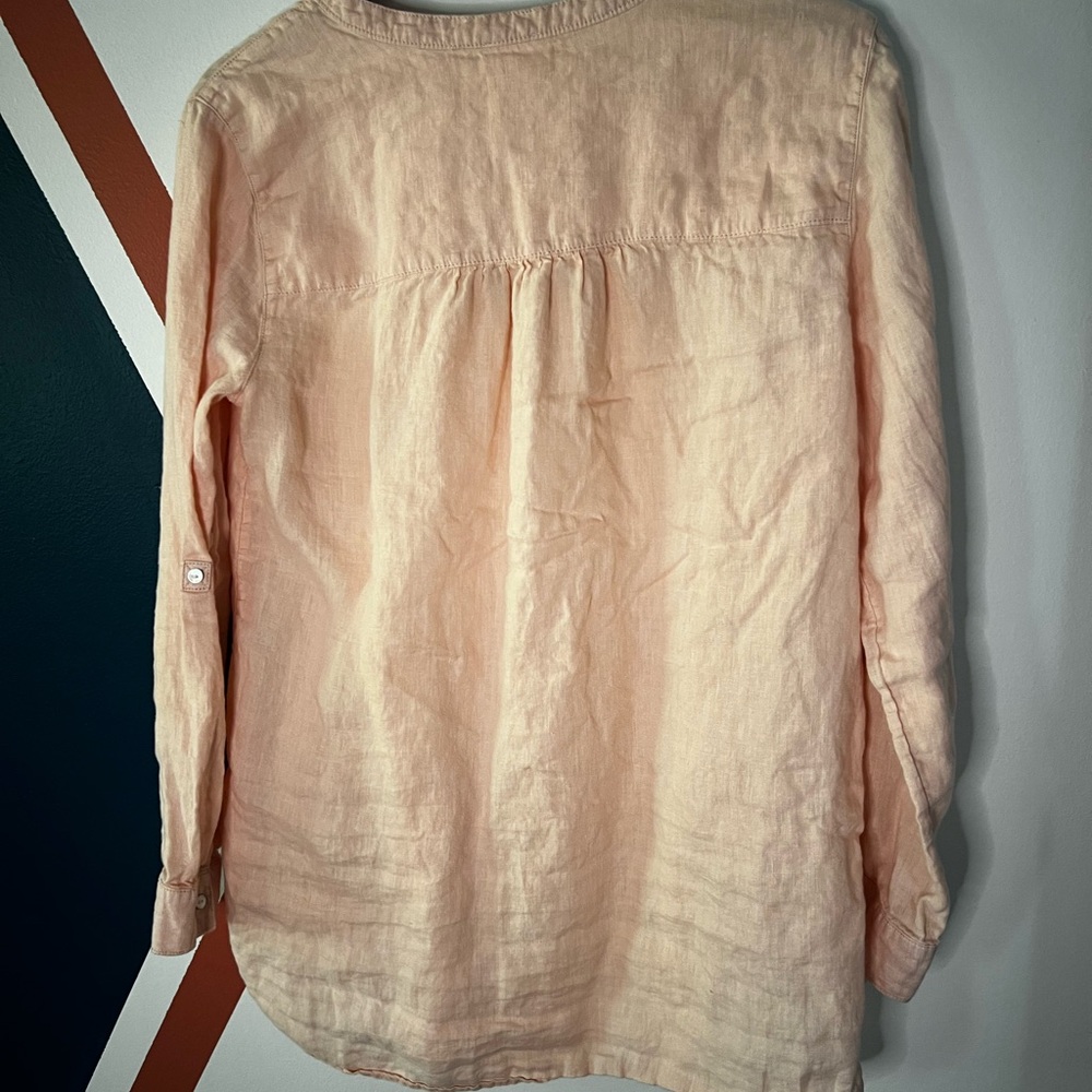 Sigrid Olsen Peach 100% Linen Button-Down Linen Shirt Coastal - Picture 7 of 7